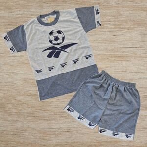 Reebok Gray & White Soccer Graphic Tee and Shorts Set